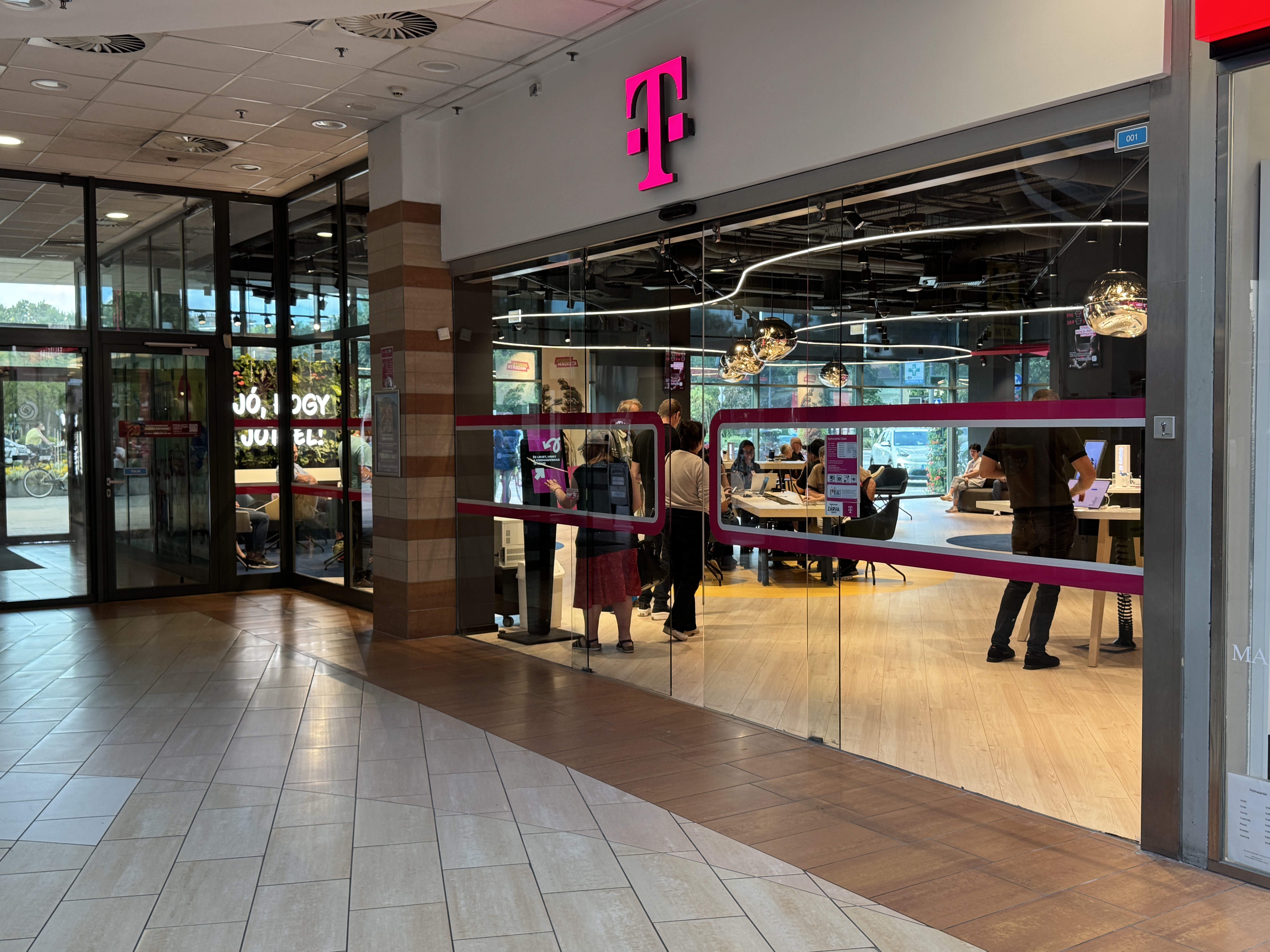 Telekom store front at the mall entrance, Békéscsaba